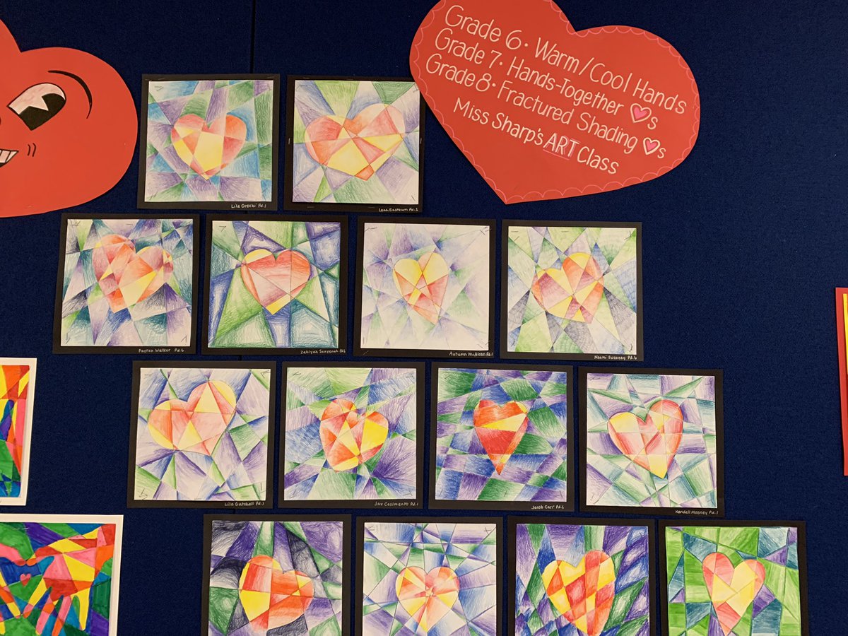 8th Graders used colored pencil techniques to create gradations and shading on these hearts! <a href="/PennDelco/">Penn-Delco SD</a> <a href="/NMSViking/">Mr. Buterbaugh NMS</a>  <a href="/ngahlgordon/">Nicole Gordon</a>  <a href="/pdsdsuper/">Dr.George Steinhoff</a>