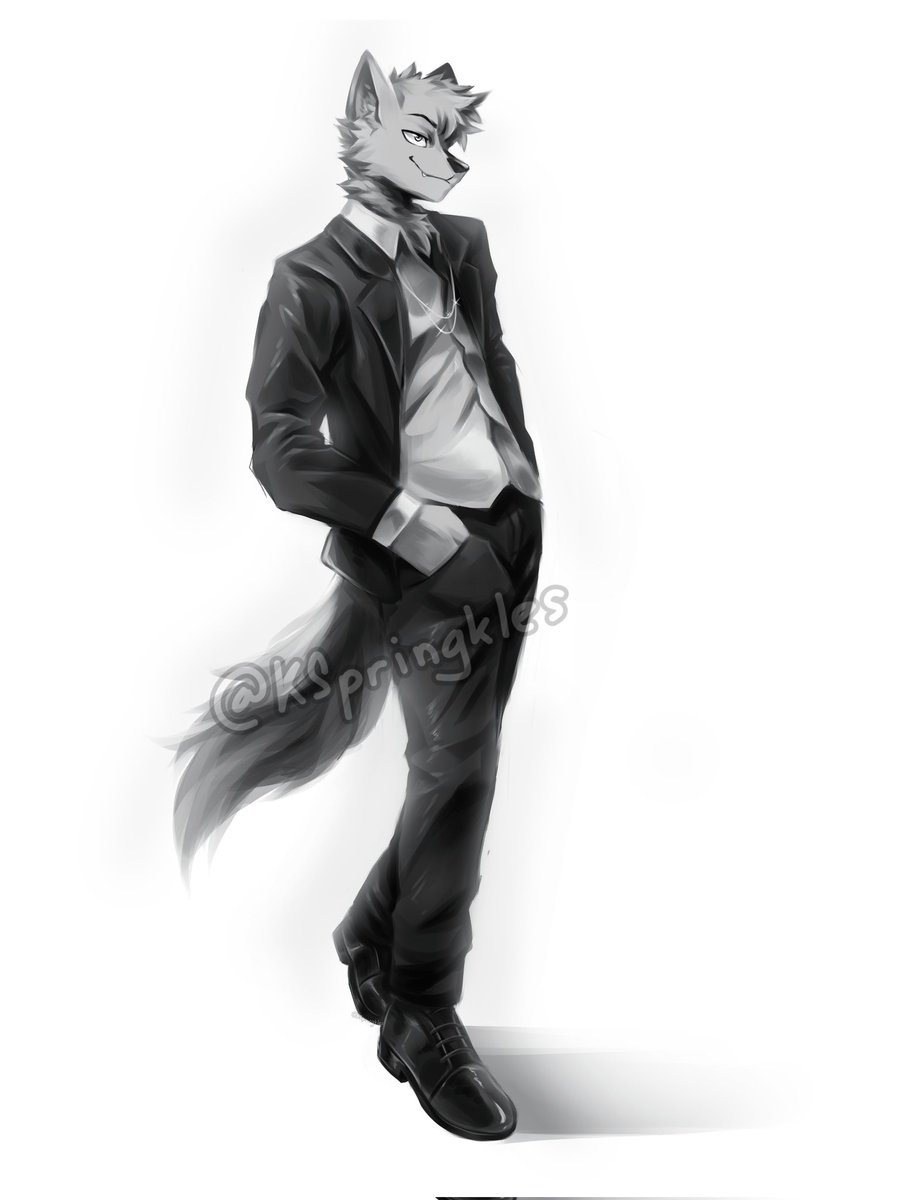 Rendered Grayscale Commission for @ItsGreyWolf 💛✨ Thank you!! 💖💗✨ #furry #furryart