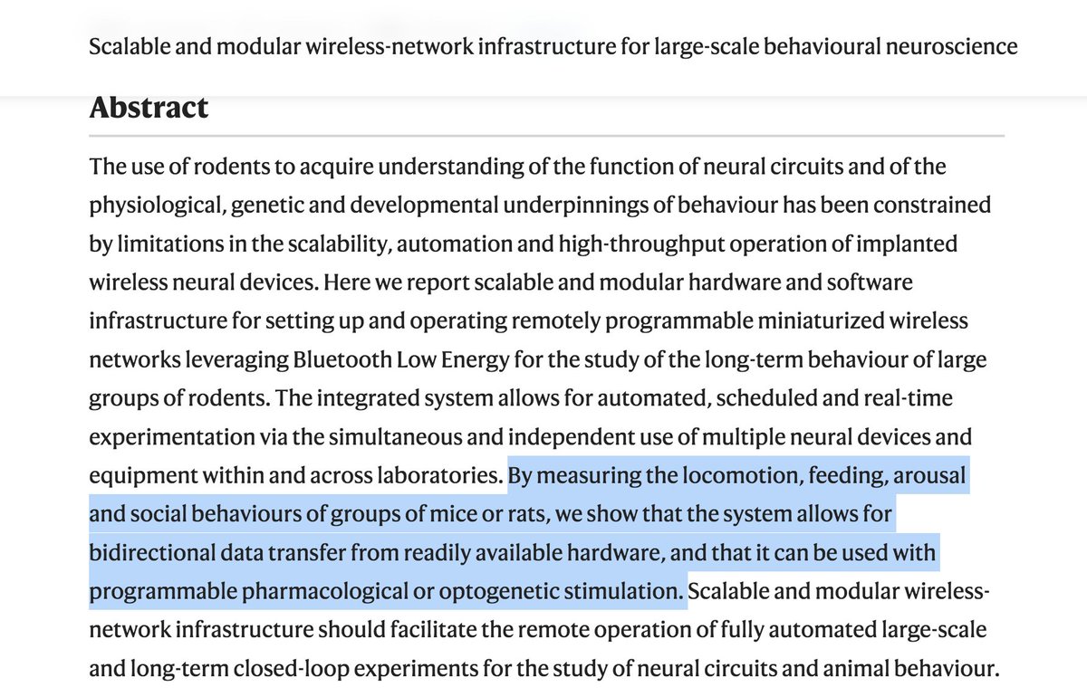 benjamin conner on X: 'Recent advances in device engineering and wireless  technology have enabled miniaturized, wireless neural devices to help  mitigate issues associated with traditionally tethered schemes that can  restrict animals' natural