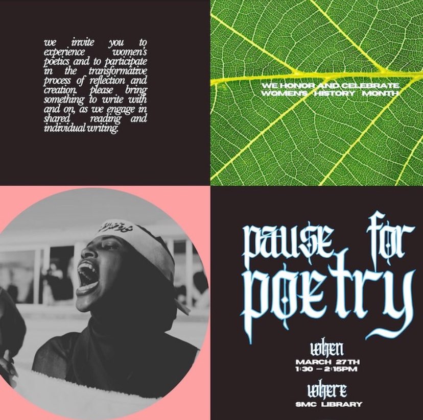 Join us on Wednesday,March 27,at 1:30-2:15p.m.for Pause for Poetry: Women’s History Month. We invite you to experience the women’s poetics and participate in the transformative process of reflection and creation.Find us in the Silent Study Zone on the ground floor of the Library.