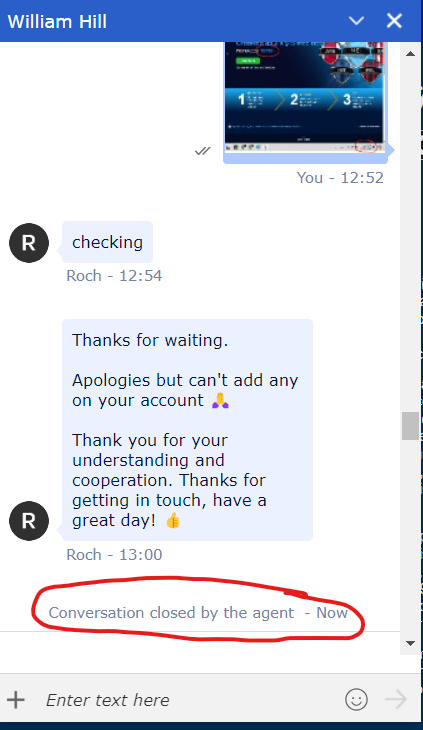let_me_surf's tweet photo. @WilliamHill absolutely terrible sign up experience over the past week. You are clearly advertising TOP30 promo code on NZ website but refusing to honour it and cutting the chat immediately. Blatant false advertising https://t.co/6n1fA0sEh8