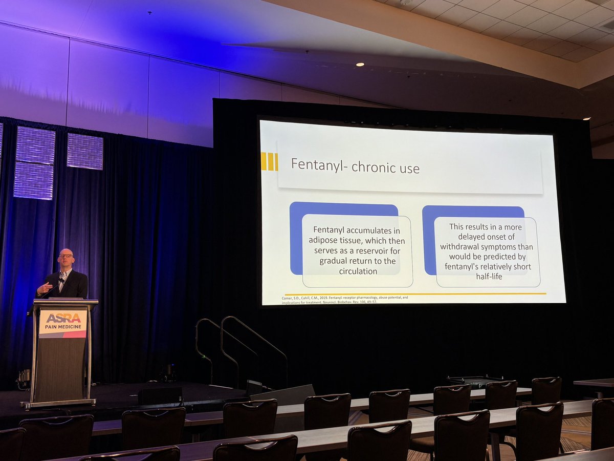 @KyleHarrisonMD discussing pain management in substance use disorders. Great review of illicit fentanyl use and harm to patients. #ASRASpring24