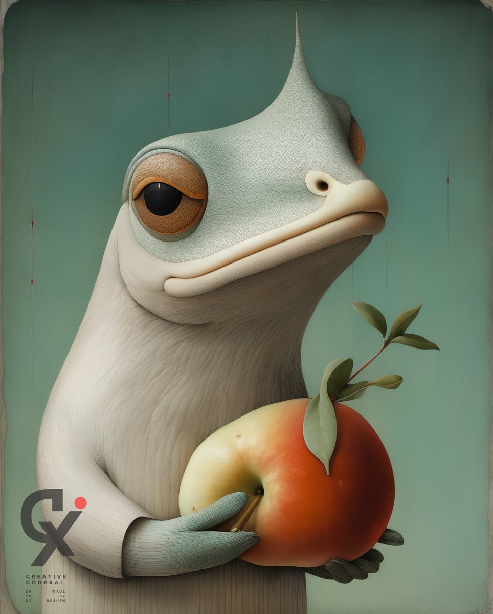 ROSHENDILAN's tweet photo. Natureβs Unlikely Companions
.
:
A gecko and an apple share a moment, reminding us that beauty can be found in the simplest of interactions. π¦π #NatureMeetsFantasy #creativecodexai #aiartcommunity #AIArtwork https://t.co/AP2YUts1XB