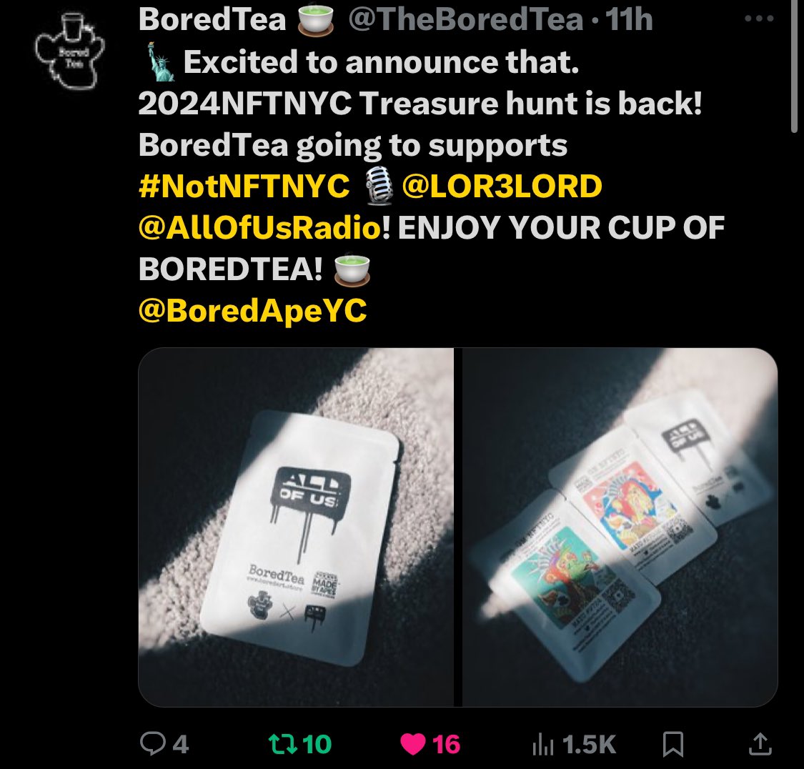 aoumedia's tweet image. NOT NFT NYC official announcements have been popping up today 👀 🚨 

@JcsSnacks 🥜 
@BoredInApe 🍵 
@degendoses 🍫