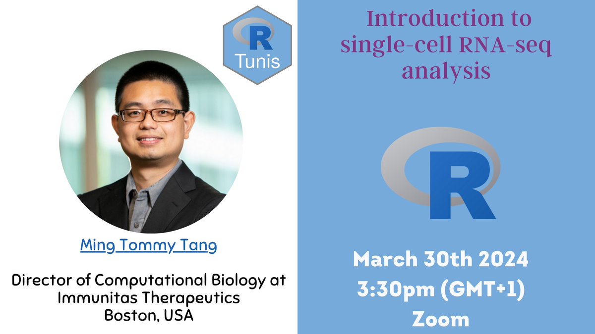 Unravel the complexities of #RNAsequencing at the #SingleCell level with @tangming2005 ! 
📅 March 30th, 2024 ⏰ 3:30pm (GMT+1) 🌐 Zoom
Secure your spot now! 👉 tinyurl.com/3j22fm5c
#rstats #Bioinformatics #Genomics #DataScience #DataAnalytics #Rprogramming #scRNAseq