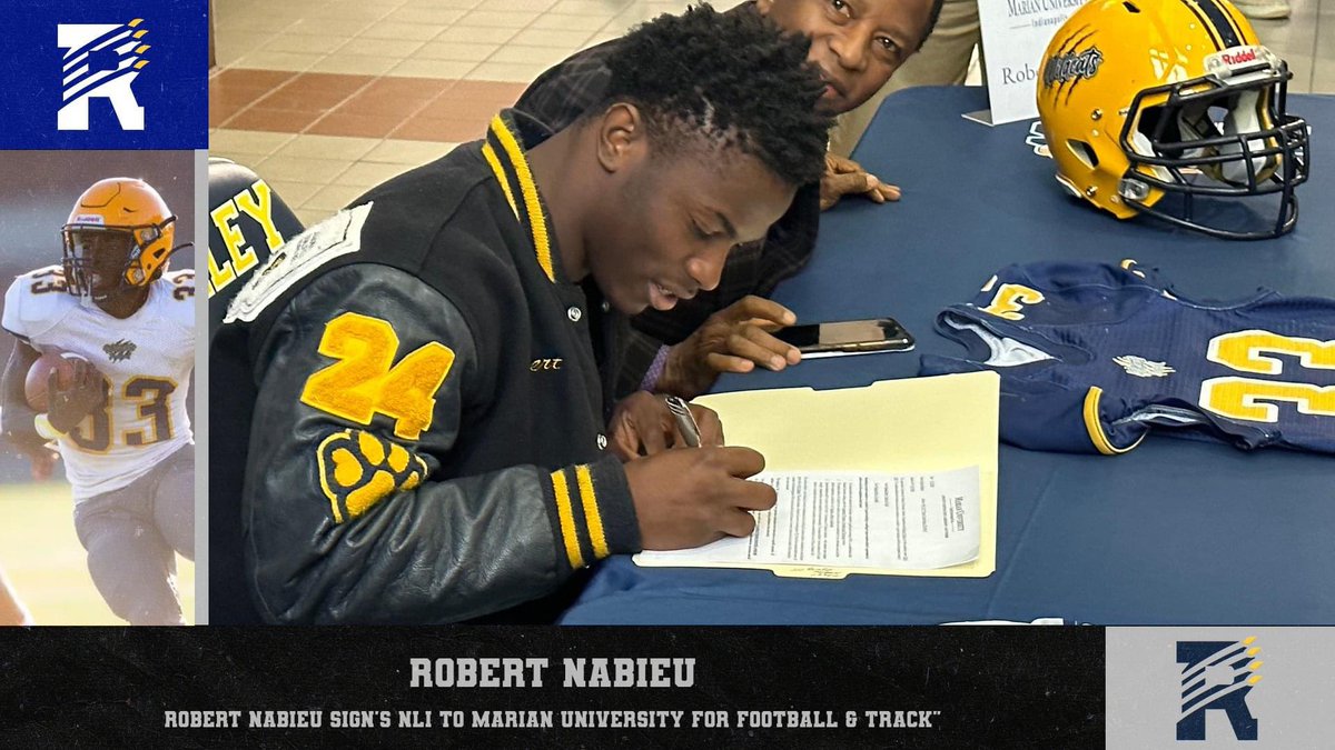 Congratulations to <a href="/NabieuRobert/">ROBERT NABIEU</a> of <a href="/RileyWildcatFB/">SB Riley Wildcat Football</a> for signing with <a href="/MarianUFootball/">Marian Football</a>