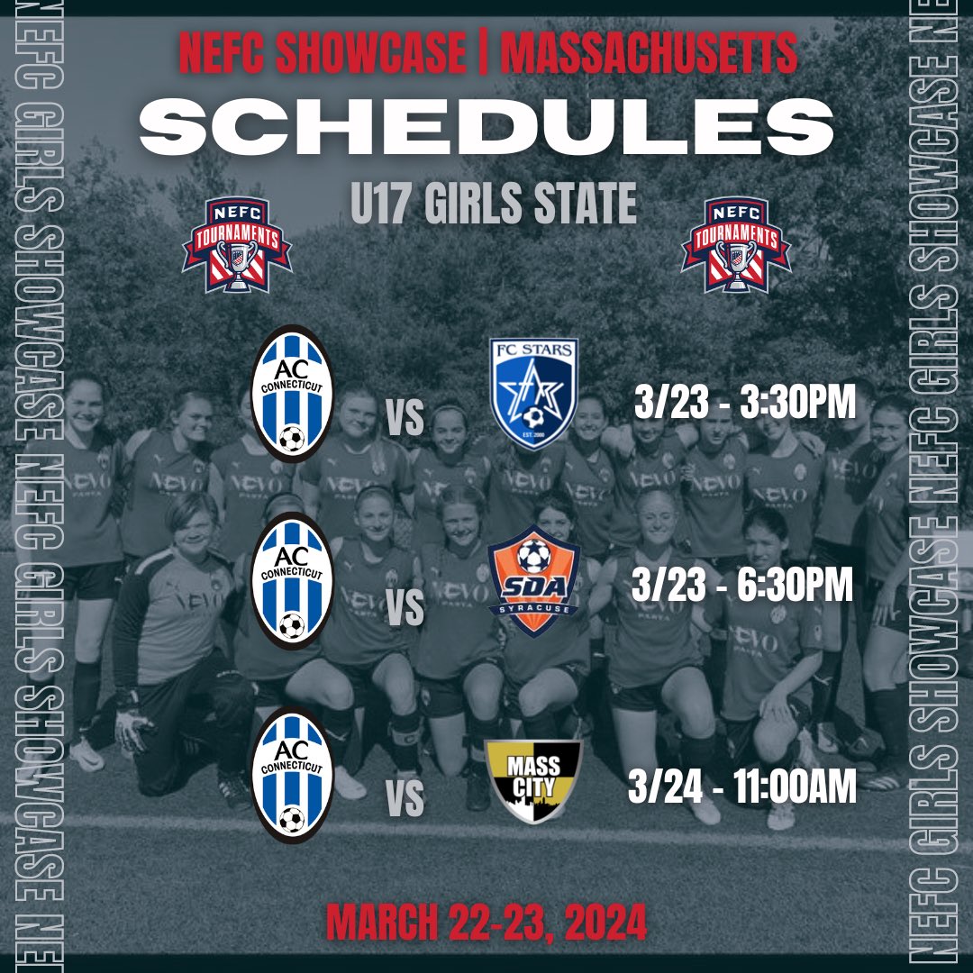 Best of luck to our U14, U16 & U17 girls competing at the NEFC Showcase this weekend! #ACC | #Path2Pro