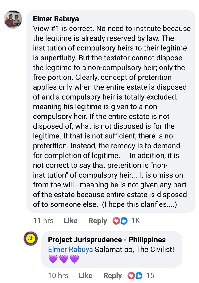 AHbogada13's tweet photo. 📌  Civil Law: Succession 

Proper interpretation of preterition vis-a-vis the free portion by the Civilist Atty. Elmer Rabuya. https://t.co/X0UdYnq7wr