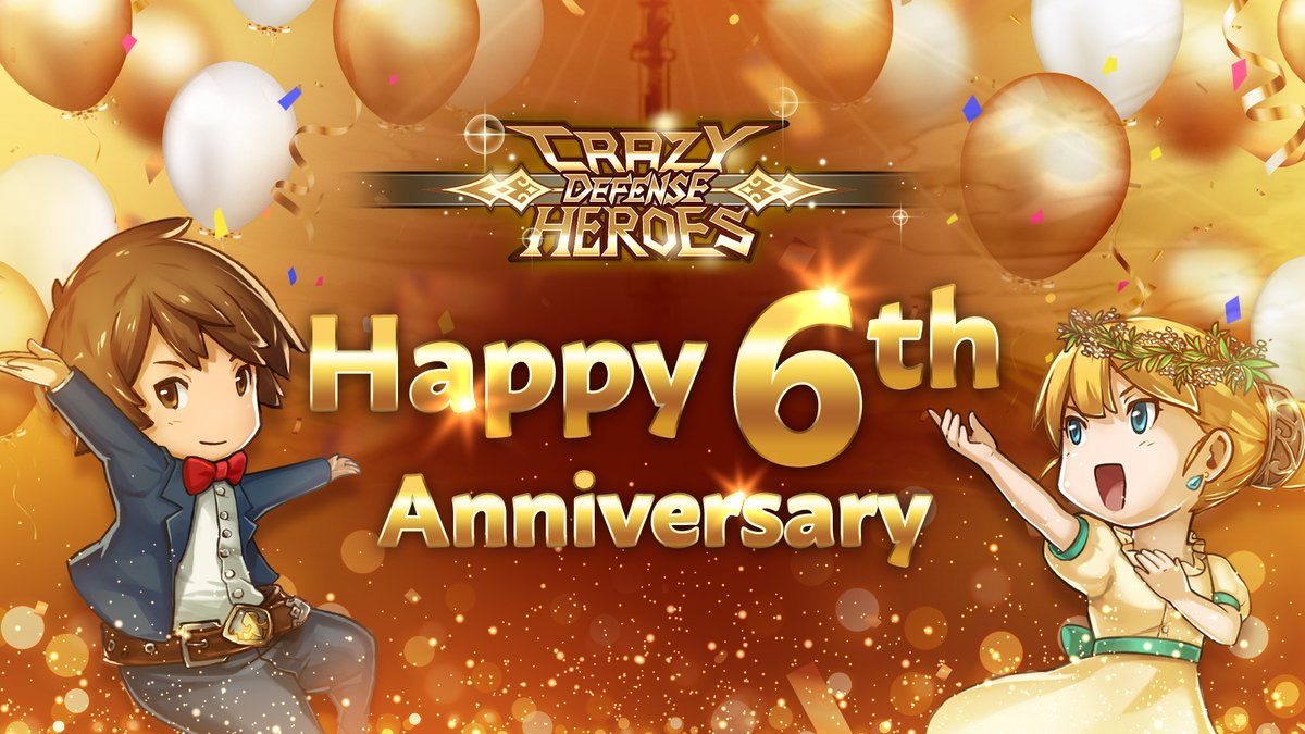 📣 Crazy Defense Heroes 6th Anniversary! 🎉 🎂 Happy 6th birthday to us! 🎊 We express our gratitude for your support over the years. Let's rejoice in reaching this remarkable milestone and embark on our next journey together. 🥂 #CDH #CrazyDefenseHeroes #6thAnniversary