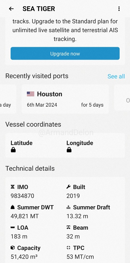 Tanquero Sea Tiger (Chevron) arribando a la refinería El Palito, #Venezuela desde Houston cargado con gasolina para la dictadura izquierdista venezolana, el régimen de Maduro very happy. 🤔

#22marzo #oilandgas #Fuel