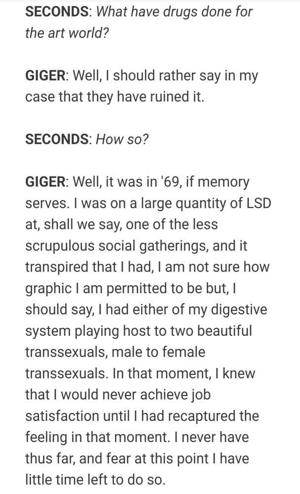 slimygirlholes's tweet photo. @xe0_xeo Giger is genuinely one of the most important artists of the 1900's, also funny when this was one of his big motivators https://t.co/3RxpXXo1J5