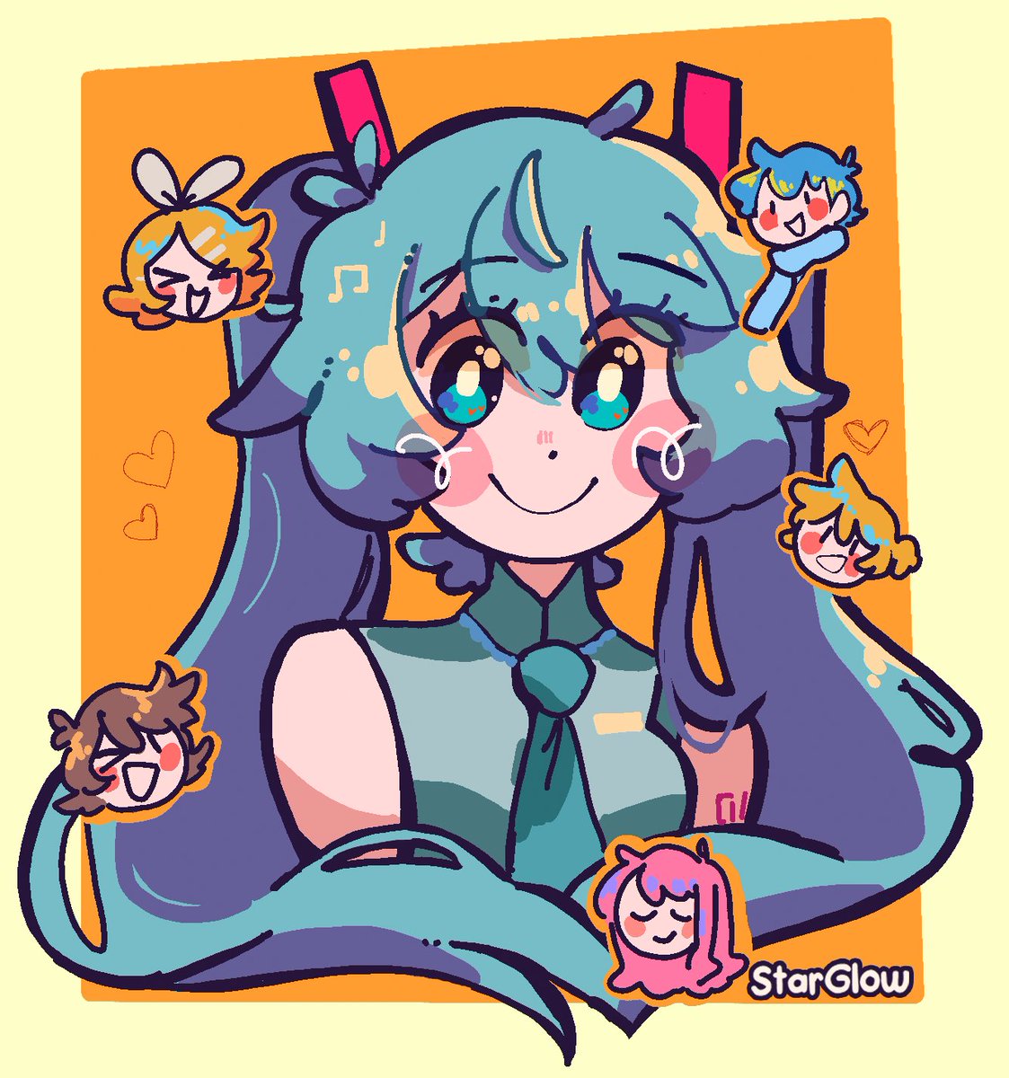 初音ミク ,鏡音レン ,鏡音リン 「#vocaloid 」|StarGlow🌻@ LAYTON IS BACK☕のイラスト