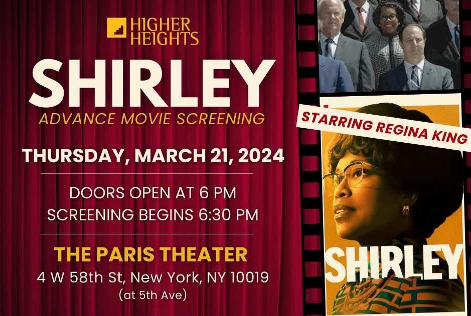 Thank you @HigherHeights for last night's screening of 'SHIRLEY”! Tonight we've joined the watch party on @netflix starring @ReginaKing ♥️ #Shirley chronicles #ShirleyChisholm’s iconic 1972 presidential campaign.✊🏾 #BlackWomenLeadSHIRLEY #UnbossedAndUnbought #WomensHistoryMonth