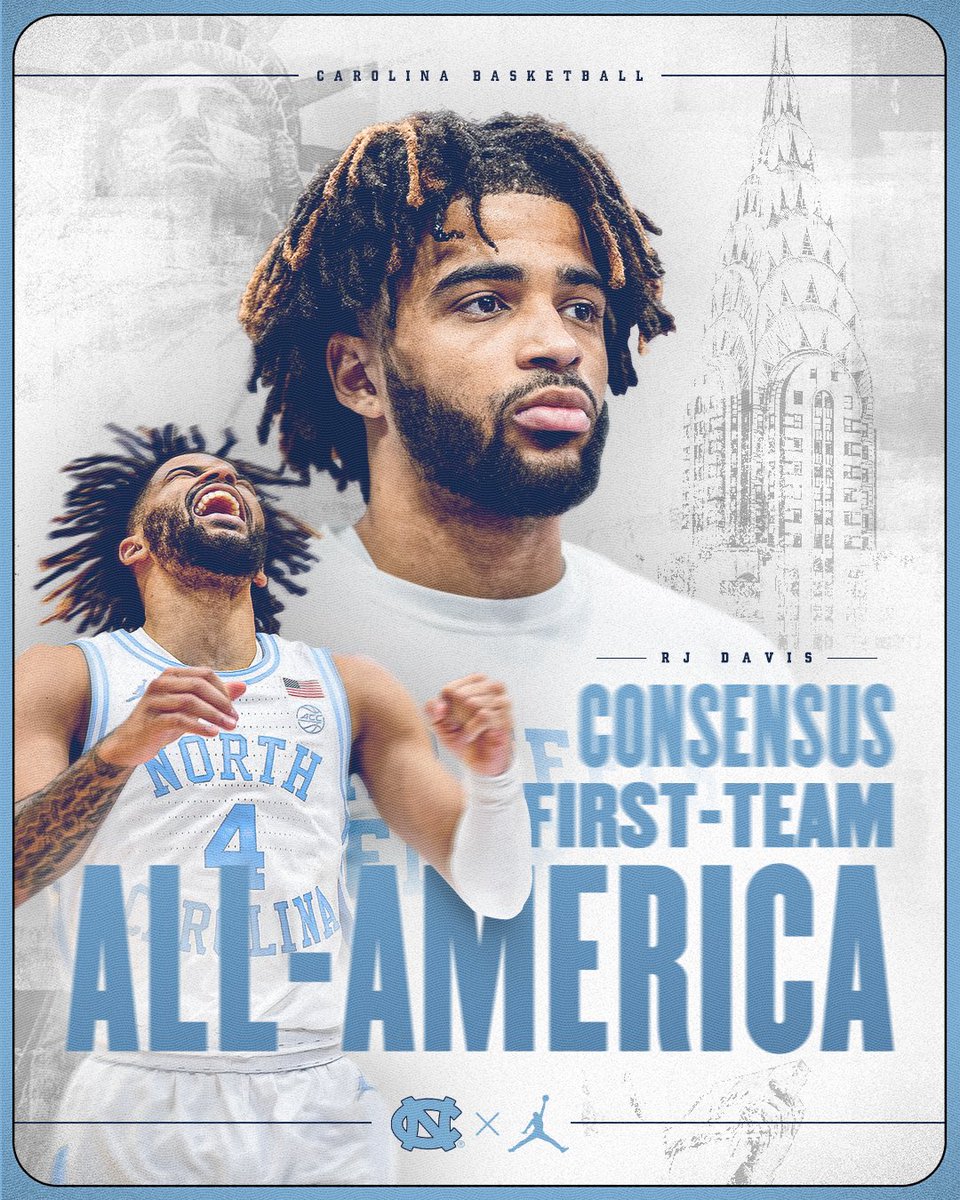 19th Tar Heel to be Consensus 1st-Team All-America 🇺🇸 

#WhyNot4 | <a href="/ariidavis_/">RJ Davis</a>