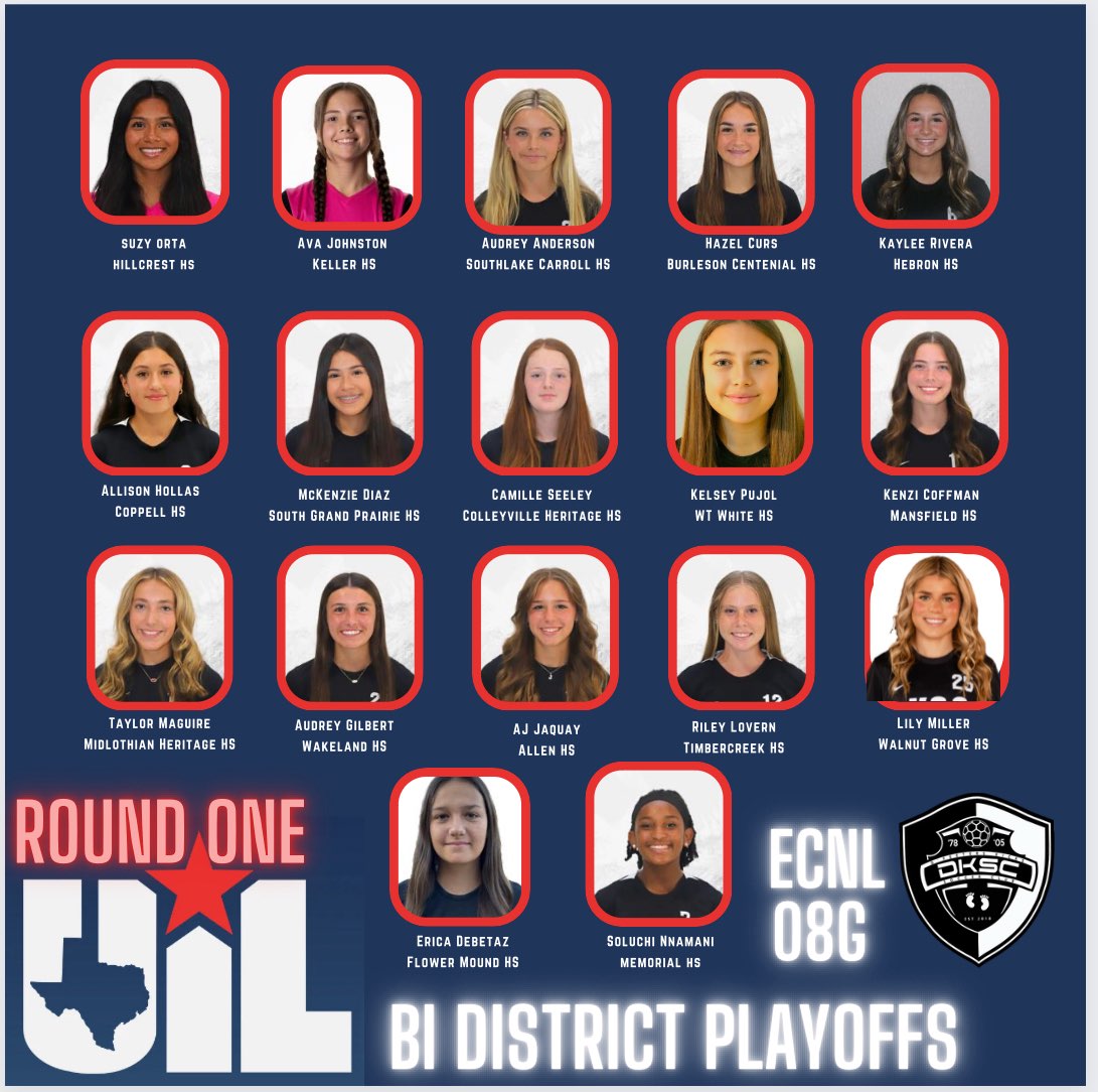 #dkscstrong #dkscproud Congrats to all our girls competing in the 1st round of HS playoffs next week! @DKSC_official @DFW_Girls_HS_VS @mlbj1973 @JorgeHervert8 @Juan23_dksc