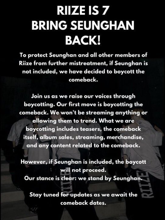 jim1nsz's tweet photo. BOYCOTT SM &amp; BRING OUR FAMILY BACK TOGETHER!!!!

#BoycottSM
#NoSeunghanNoComeback
#BringBackSeunghan #RIIZEIs7
#승한아_기다리고있어
#승한 #SEUNGHAN
@SMTOWNGLOBAL https://t.co/hdQ3m3iD5l