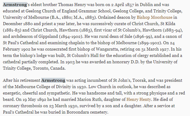 AustAnglican's tweet image. 23 March 1930: death of the Rt Revd Thomas Henry Armstrong, aged 72. First Bishop of Wangaratta 1902-1927. #anglican #94years Biography: