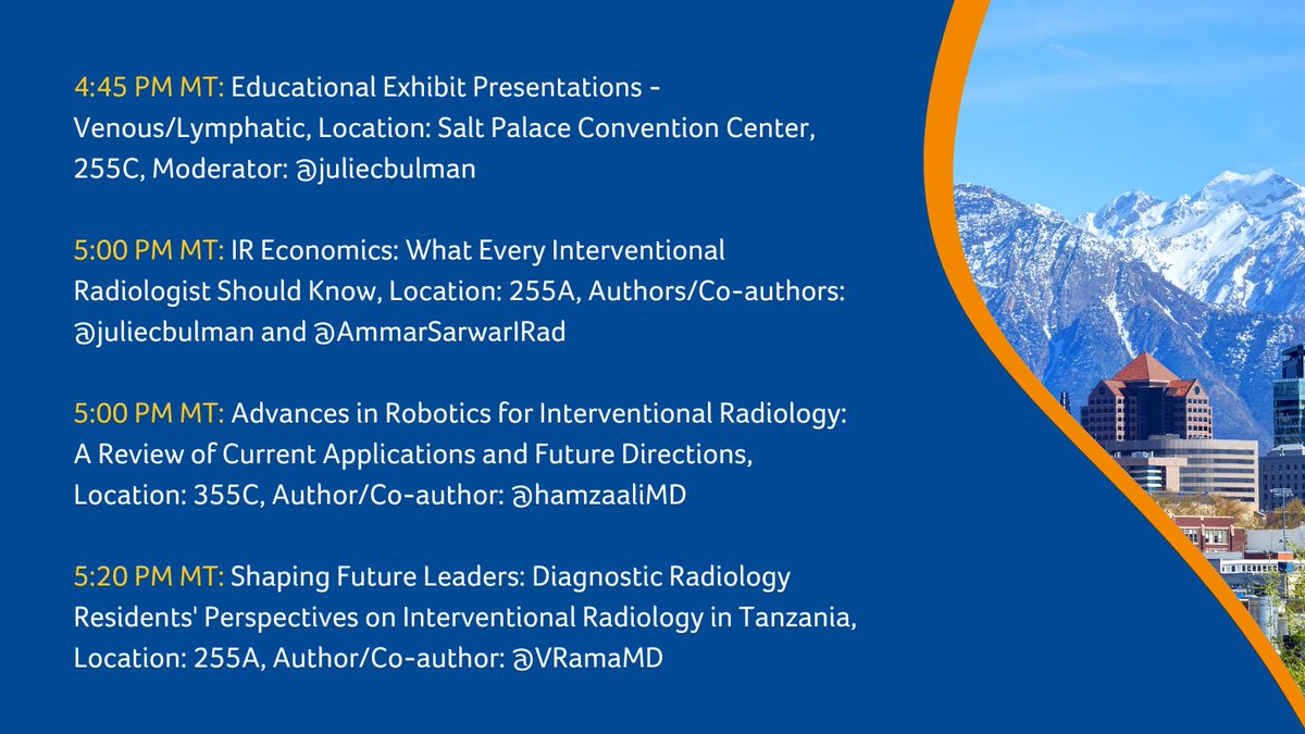 MONDAY, 3/25: Another action-packed day at #SIR24SLC for the @BIDMCVIR team! Come join us at one or more of our sessions today! @SIRspecialists @MuneebAhmedIR @nkim1322 @sethb_md @MuhammadMohidT @UsmanShamiMD @juliecbulman @AmmarSarwarIRad @hamzaaliMD @VRamaMD