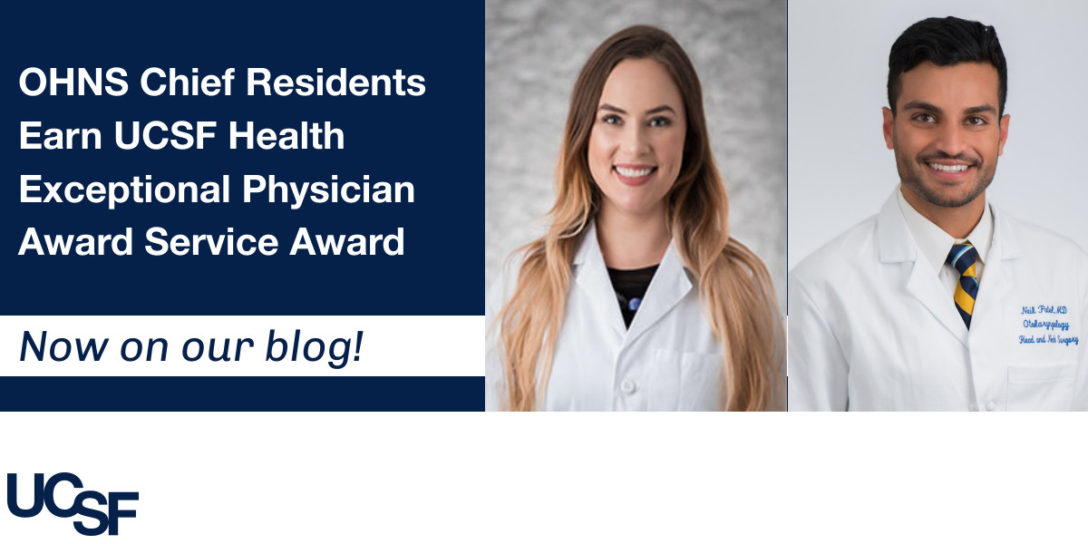 Two recipients of @UCSF Health's Exceptional Physician Awards are none other than @UCSF_OHNS chief residents Drs. Neil Patel & Karolina Plonowska-Hirschfeld! Congrats! ohns.ucsf.edu/news/ohns-chie… #UCSFProud