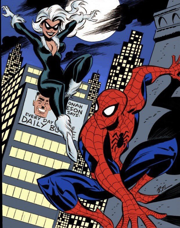 Spider-Man Animated 
Black Cat & Spider-Man
Artwork by Bruce Timm
#SpiderMan #ComicArt #batmantas #batman #batmantheanimatedseries
