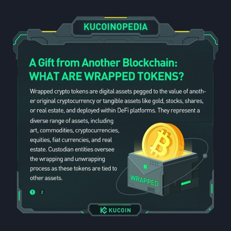 kucoincom's tweet photo. 📙 #KuCoinopedia: #WrappedTokens

🎁 Acting as a gift from one blockchain to another, pegged to the value of other cryptocurrencies, Wrapped Tokens offer seamless cross-chain transactions within DeFi platforms.

#KuCoin #crypto #cryptocurrency