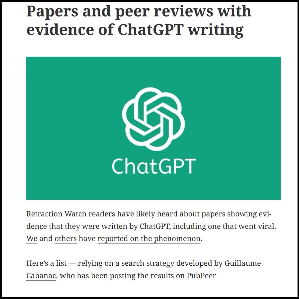 Publishing with Integrity (@fake_journals) on Twitter photo "Papers and peer reviews with evidence of ChatGPT writing" Great initiative by <a href="/RetractionWatch/">Retraction Watch</a>, with the real kudos going to <a href="/gcabanac/">Guillaume Cabanac ⟨here and elsewhere⟩</a> buff.ly/3vird9P "Papers and peer reviews with evidence of ChatGPT writing" Great initiative by <a href="/RetractionWatch/">Retraction Watch</a>, with the real kudos going to <a href="/gcabanac/">Guillaume Cabanac ⟨here and elsewhere⟩</a> buff.ly/3vird9P