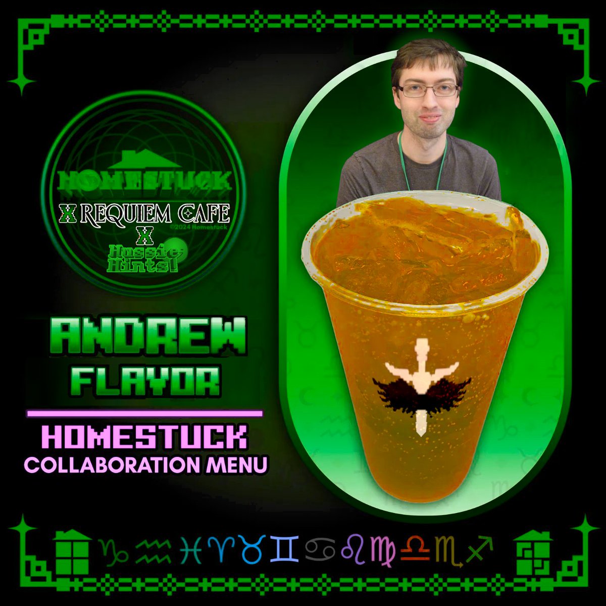 I am proud to announce a Hidden Flavor available at @RequiemCoffee as part of the Homestuck Event! It may only be accessable to those who ask for 'Andrew's Astringency' at checkout on a Green Night 💡 First To Order will receive a Collector's Cup signed by Myself!