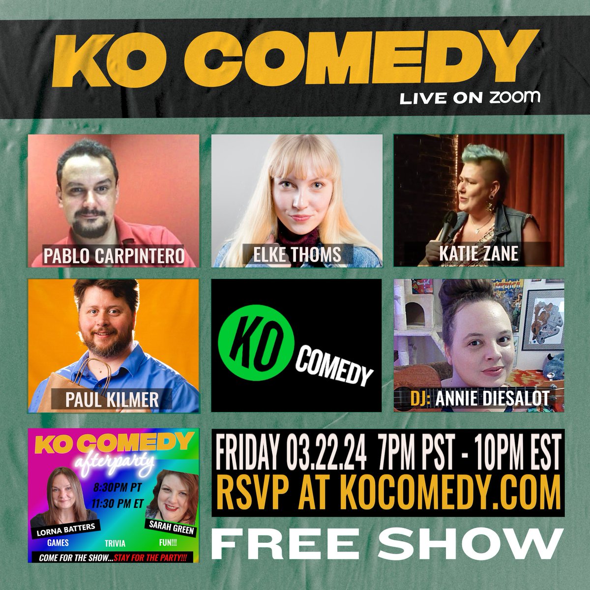 We're live! Come join us. Get your free Zoom link at KOComedy.com or watch on Twitch with @ComedyHubLive #KO #Comedy #LOL