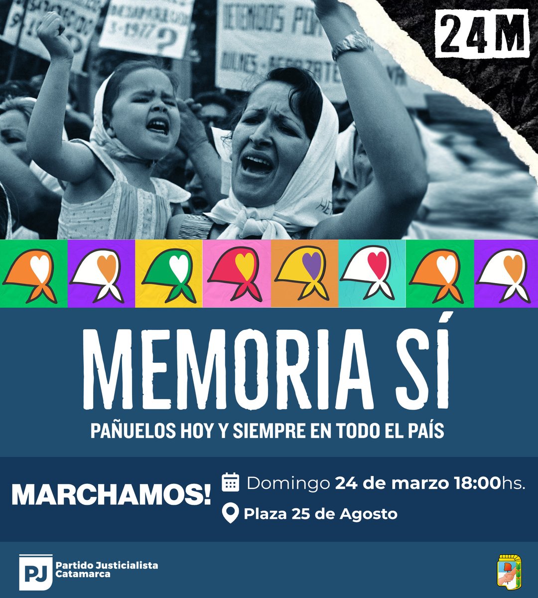 Este #24M nos sumamos a la marcha. ¡En Catamarca, PAÑUELOS HOY Y SIEMPRE!

#MemoriaSÍ #SumemosPañuelos #48AñosDelGolpeGenocida