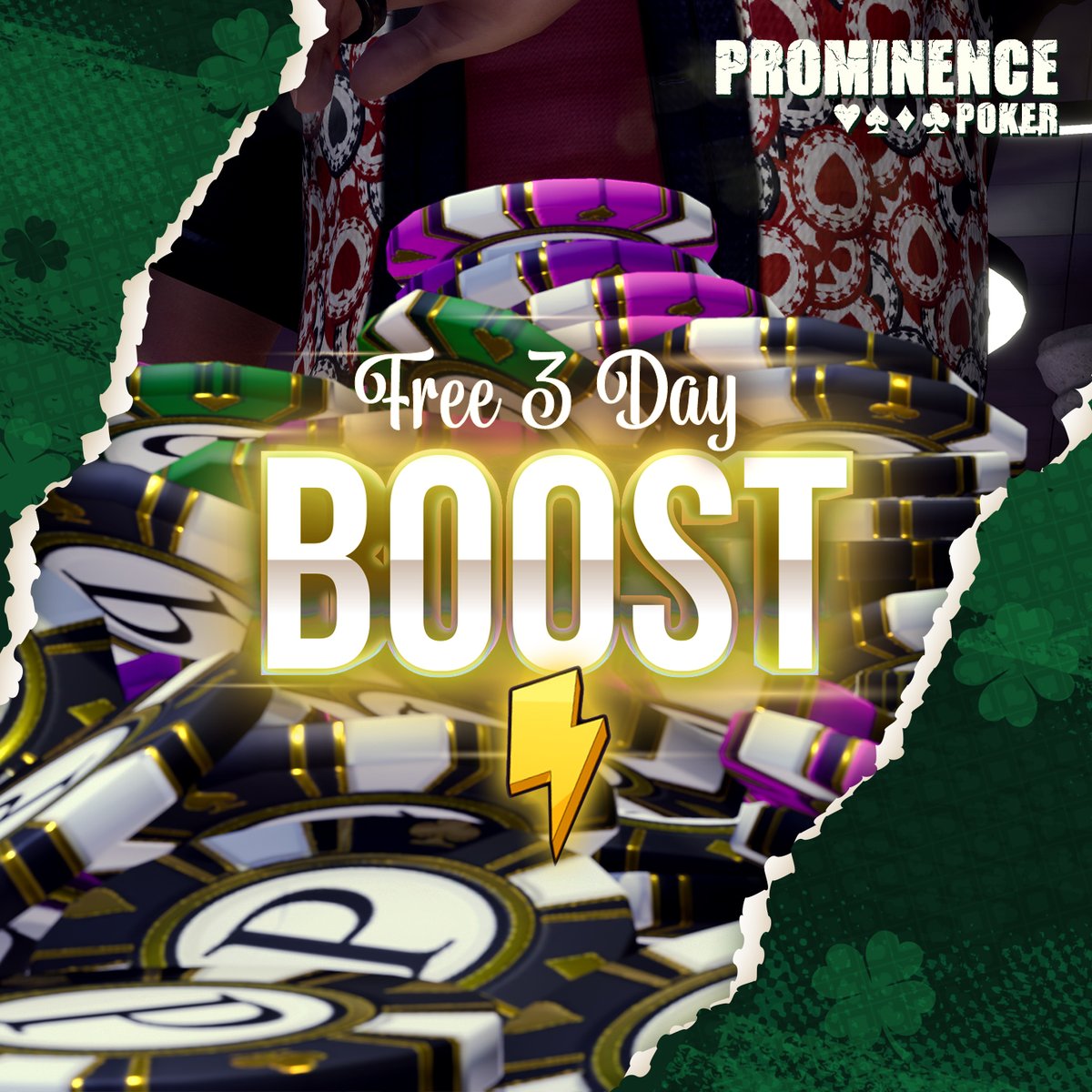 🍀 You're in luck! A free three-day boost is waiting to be claimed when you hit the tables this weekend! 🍀