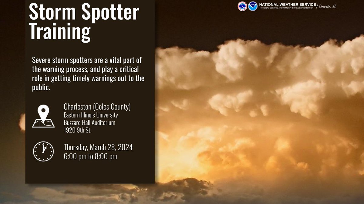 We'll be at @EIU in Charleston this evening for storm spotter training. Stop by Buzzard Hall Auditorium at 6 pm and learn about severe weather! #ILwx