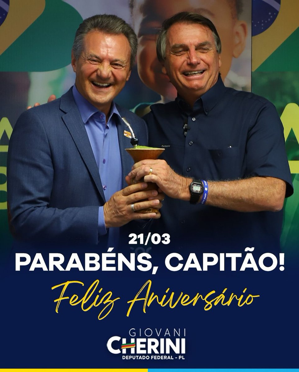 Parabéns, Capitão!! #VidaLongaAoMITO 
Saúde e Vida longa ao nosso melhor presidente da história, o Presidente Jair M. Bolsonaro. Feliz aniversário!