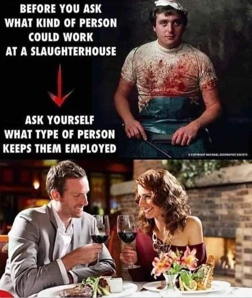 SerraoMarcus's tweet photo. Before you ask what kind of person can work in a slaughterhouse ask what kind of people keeps them busy!

Stop hurting animals. Go vegan and active. Help in my bio. https://t.co/QEVXJzxkSg