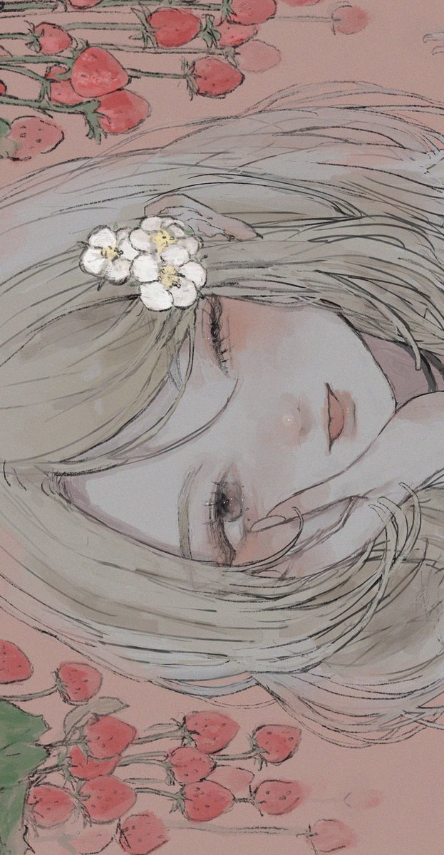 1girl solo long hair looking at viewer blonde hair hair ornament flower  illustration images