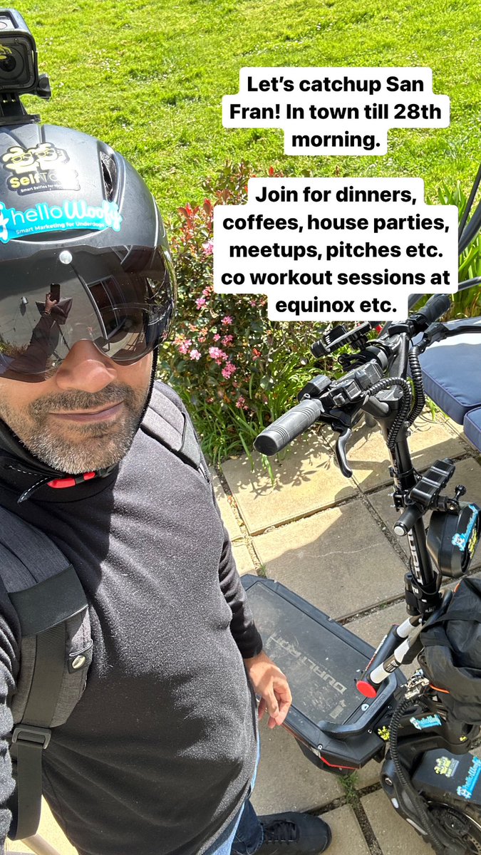 Let’s catchup San Fran! In town till 28th morning. 🌉

Join for dinners, coffees, house parties, meetups, pitches etc. co workout sessions at equinox etc. 😃