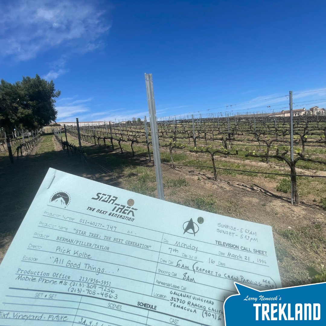 30 YEARS AGO yesterday #TNG spent Day 7 of the #AllGoodThings shoot on location at #CallawayVineyard near Temecula. I’ve yet to bring a fan on a #TreklandTreks location tour here — but I’m ready for ‘em!

#startrek #drtrek #trekland #startreklocations #onlocation #startrekpicard