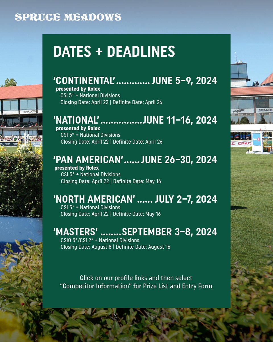 𝘼𝙏𝙏𝙀𝙉𝙏𝙄𝙊𝙉 𝘼𝙏𝙃𝙇𝙀𝙏𝙀𝙎! 🐴 Our 2024 Prize List and Entry Form is now available! 🔗 sprucemeadows.com/competitor-inf…