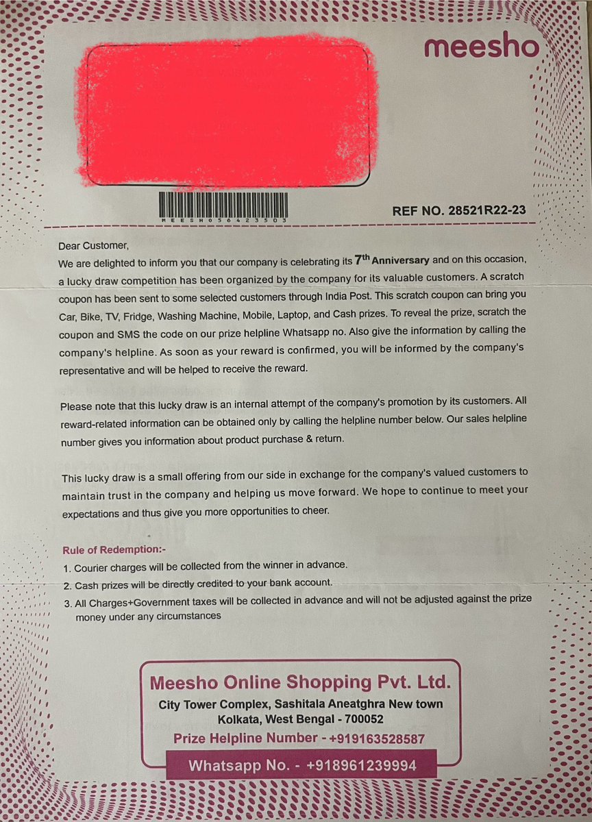 KarthickKumarKK's tweet photo. @Meesho_Official  This is a continuous torture by scammers.  I need to know how our details were leaked and need strict action against this. https://t.co/dsnTBbftly