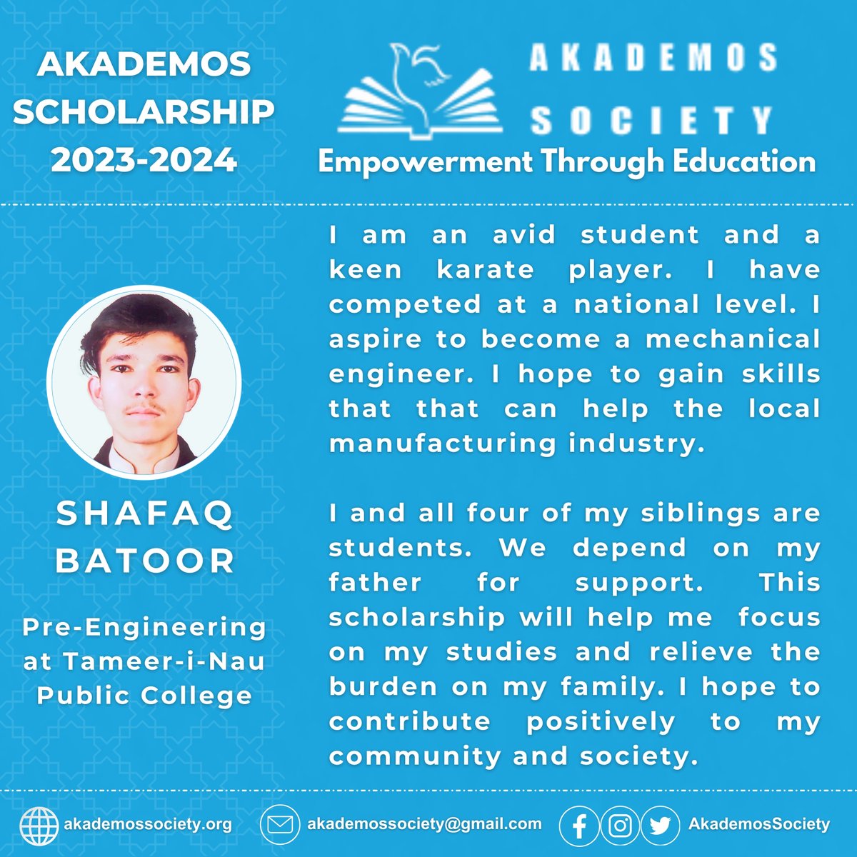 Shafaq Batoor | One of the 17 Akademos Scholars for the academic year 2023-2024.