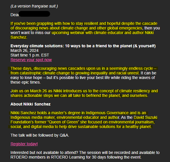 Just so we are all clear on things... (sent to me)

Here is what retired teachers in Ontario are being bombarded with by their bureaucratic control groups like the RTO

Retired teachers are being programmed and brainwashed to push this UN SDG DEI ESG garbage...

Nikki Sanchez