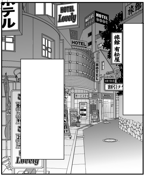 最近BOOTHさんでも背景素材がたくさんあるので大助かり。でもデジタル時代の背景素材は線のセンスを自分に寄せないと違和感がある。
少し気になる部分の線を加工してベタなどを足してトーン仕上げも目が疲れないように最初にグラデを置いたら場所ごとに明るさを加減、ホワイトで線をとばして完成かな 