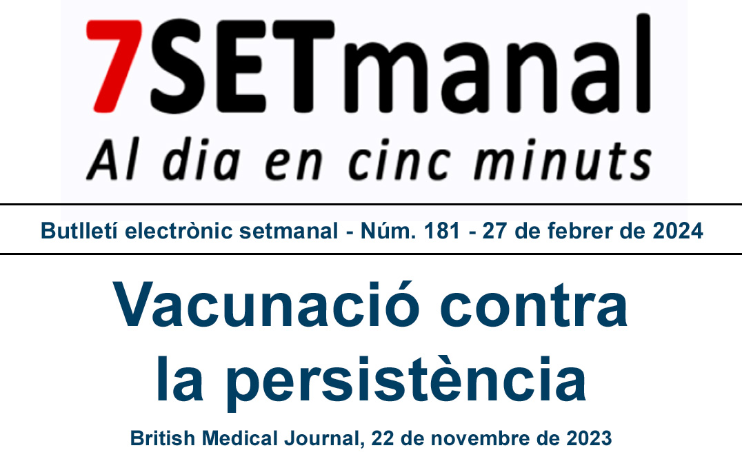 Els resultats d'un estudi realitzat a Suècia posen de relleu la importància de la vacunació contra la COVID-19 per reduir la càrrega de covid persistent en la població.

Pots consultar aquest estudi al número 181 del butlletí d'actualització #7SETmanal
ics.gencat.cat/ca/actualitat/…