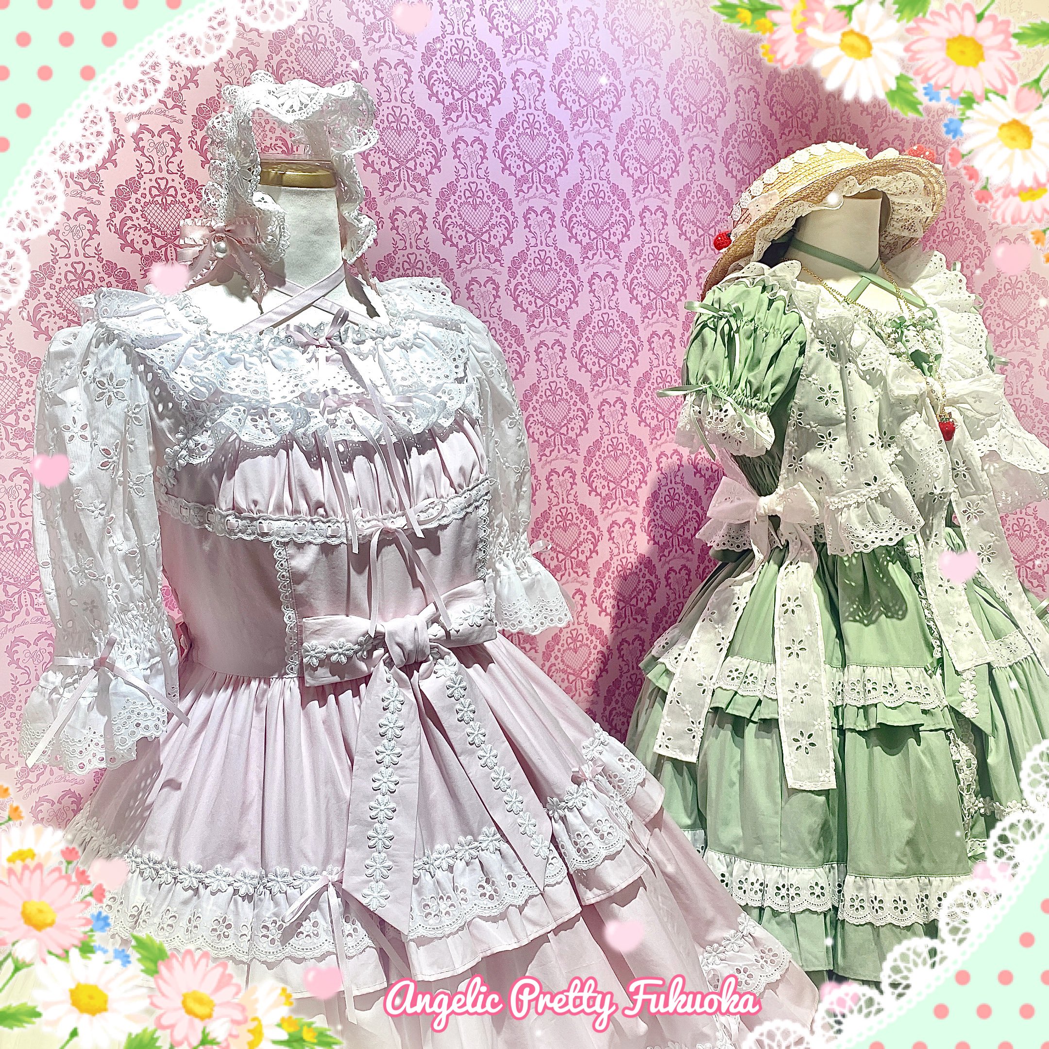 Angelic Pretty お花レースフリルシャーリング ワンピース ピンク