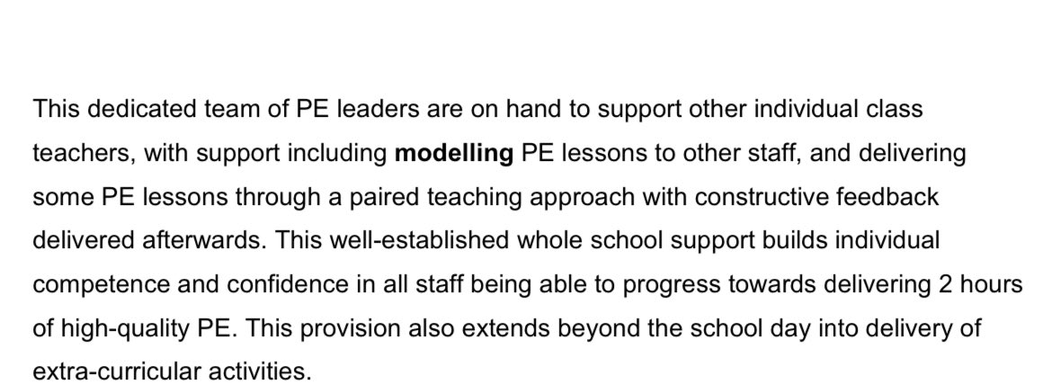 New guidance for schools PE. CPD for staff & specialist teachers modelling high quality inclusive lessons, examples of good practice. Even better if it mentioned protecting play times but this is all positive. #physicaleducation #primarype #activeforlife 
assets.publishing.service.gov.uk/media/65fd68f9…