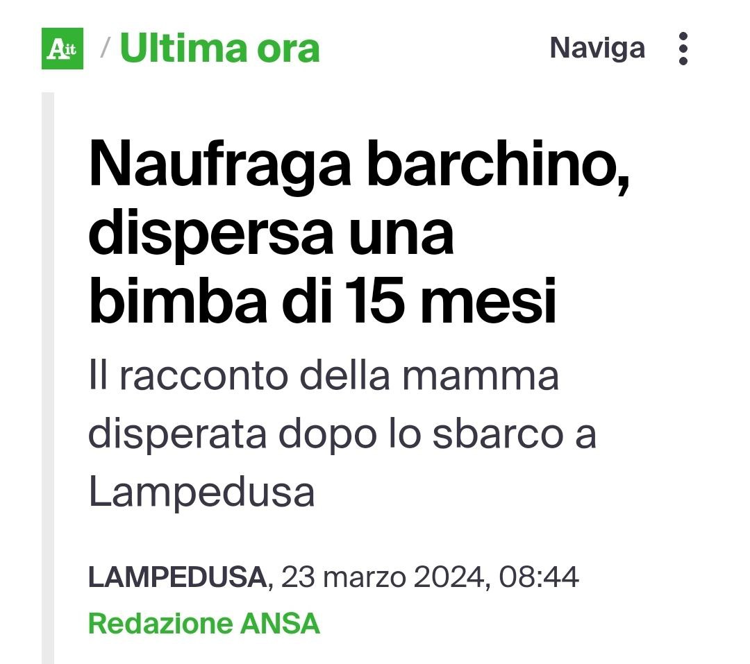 🔴 Quando qualcuno ci chiede "perché lo fate?" questa è la risposta.

La nostra #MareJonio è da stamattina in zona di operazioni #SAR a sud di #Lampedusa, pronta a intervenire.

#Missione15 <a href="/Agenzia_Ansa/">Agenzia ANSA</a>