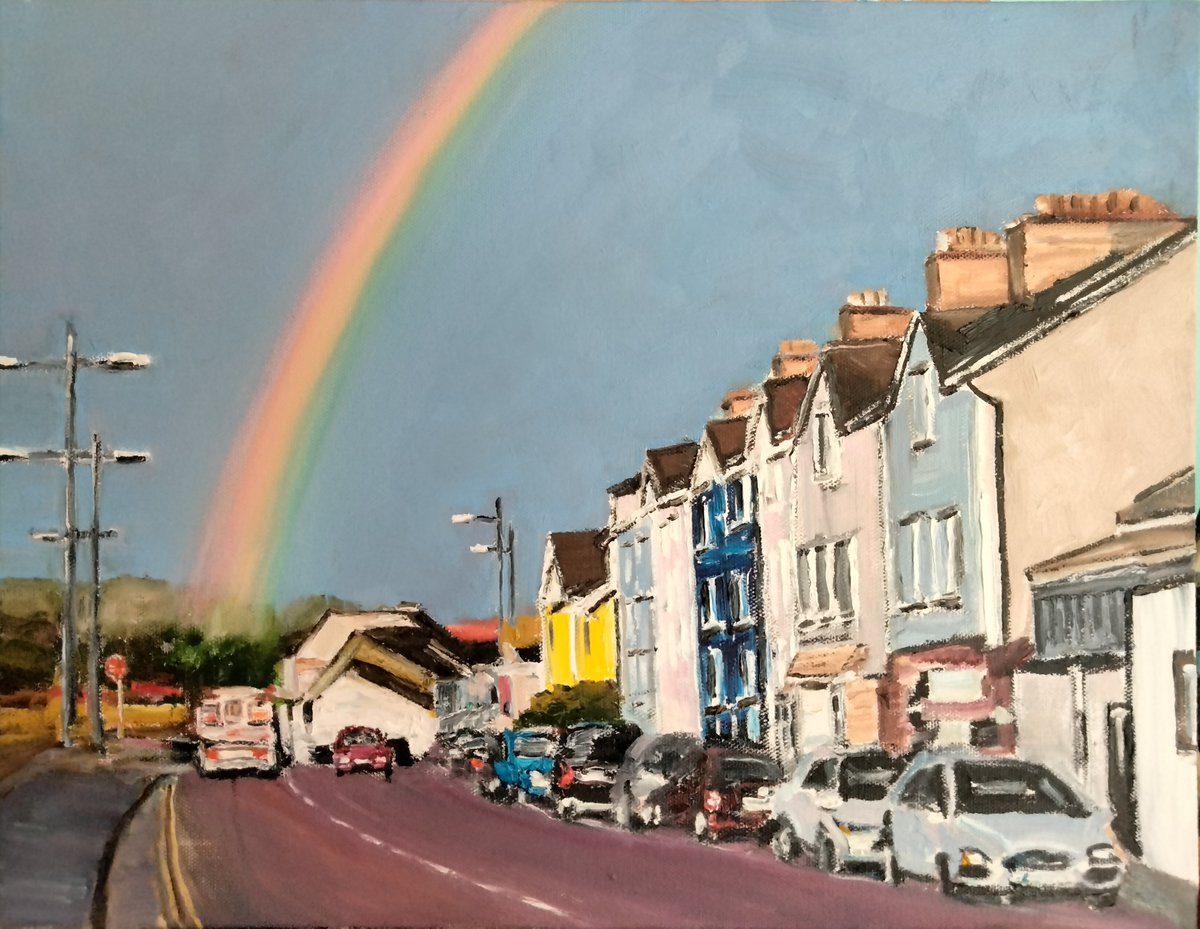 🖌️ 🌈 New #painting! Working title '#Rainbow over #Cork City' 
#corkireland #corkcity #Ireland  #cityscapes #art #contemporaryart #oilpainting