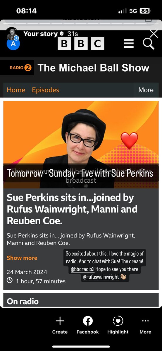 Tomorrow @BBCRadio2 with @sueperkins   Love the magic 🪄 of live radio and excited to chat with Sue - all things #brotherdoyouloveme ❤️