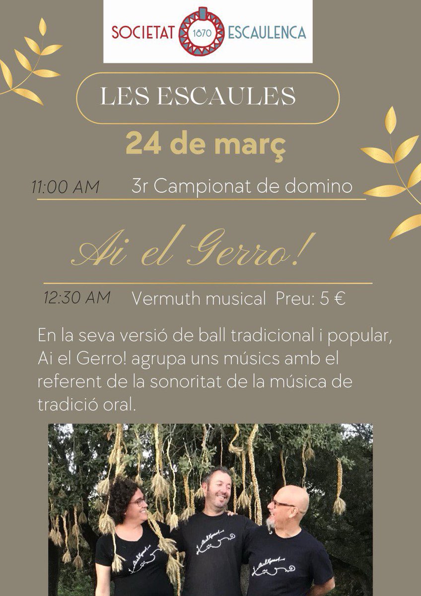 escaulenca's tweet photo. Demà!! No us perdeu el ja tradicional campionat de dominó de Les Escaules seguit del vermut musical amb Ai el Gerro! Us hi esperem!! #LesEscaules #Empordà #EmpordaLovers #FemPoble #SomAteneu @AteneusCat @SalinBassegoda @Micropobles https://t.co/V6TzcaDiNq