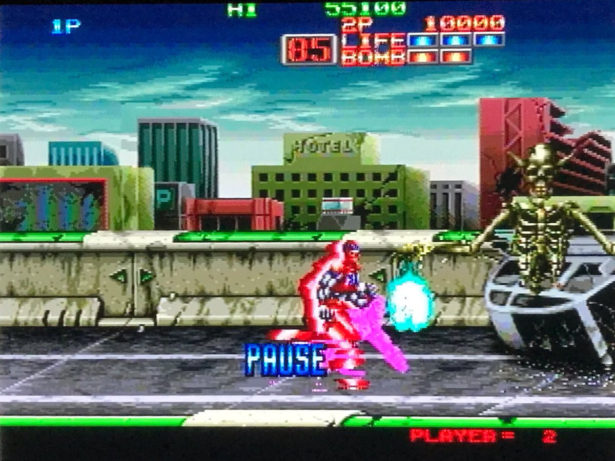 sekiro_51's tweet photo. NEO GEO AES エイトマン🕹
①4-5 高速スクロールステージ💨
②ザコ敵は出現せず行き止まりにさっき逃げたドクロの上半身が待ち受ける🔥💀🔥
③4-6 ラスボス サイバー戦開始💥両手から火球を放つ強敵☄️☄️
④敵の体力ゲージあと1個まで削ったが…😓
#ネオジオ #NEOGEO #SNK
#8マン #8man #Eightman https://t.co/RcerXxZTuD