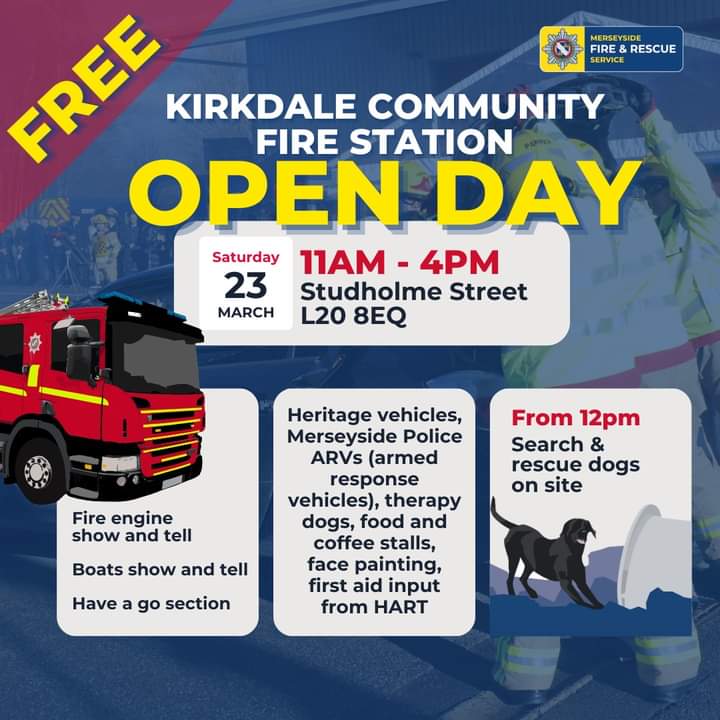 Start of 2 busy days for Bluelight Vehicle Owners. Attending open days. Today is Crosby 10AM-4pm & Kirkdale 11am-4pm come along to them and meet your Community Fire Fighters.
